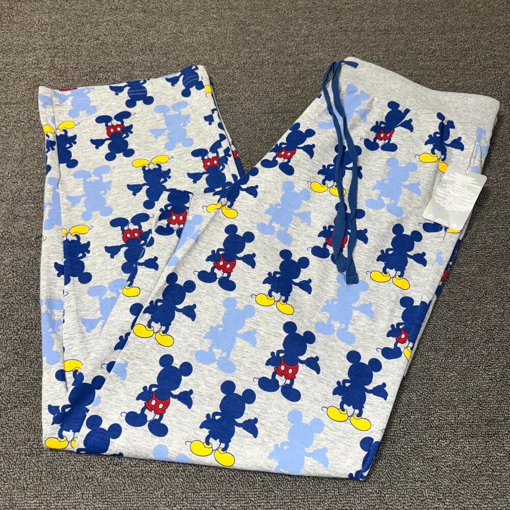 NWT Disney Mickey Mouse Pajama Pants Women Large Gray Cartoon Drawstring Waist‎